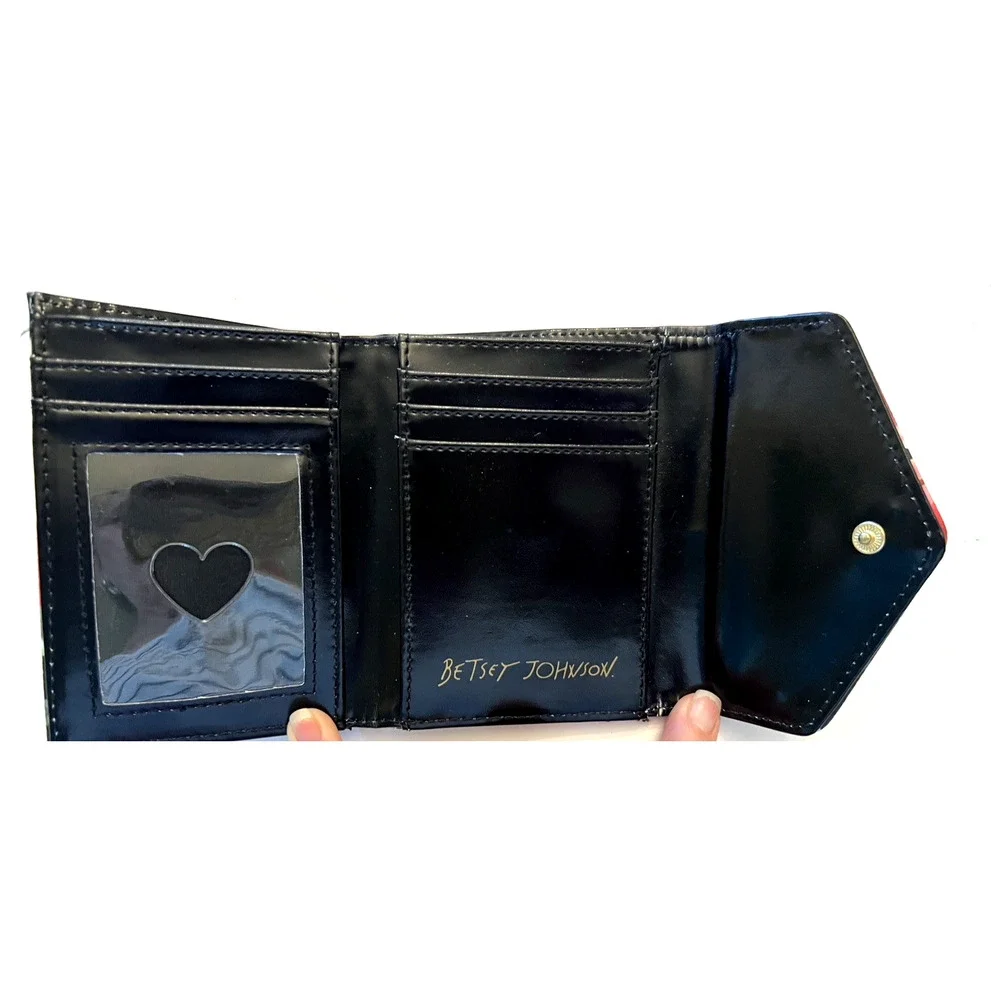 WOMEN'S BETSEY JOHNSON FLORAL PINK ROSES FLAP WALLET CARD CASE BILLFOLD